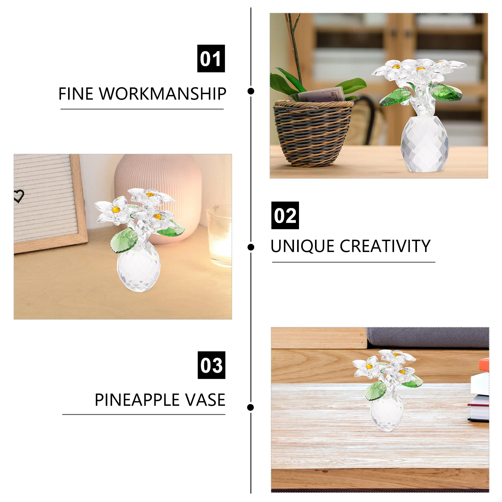 

1Pcs Small Flower Vase Crystal Craft Pineapple Shape Desktop Ornament Creative Indoor Scene Decor Desktop Decor