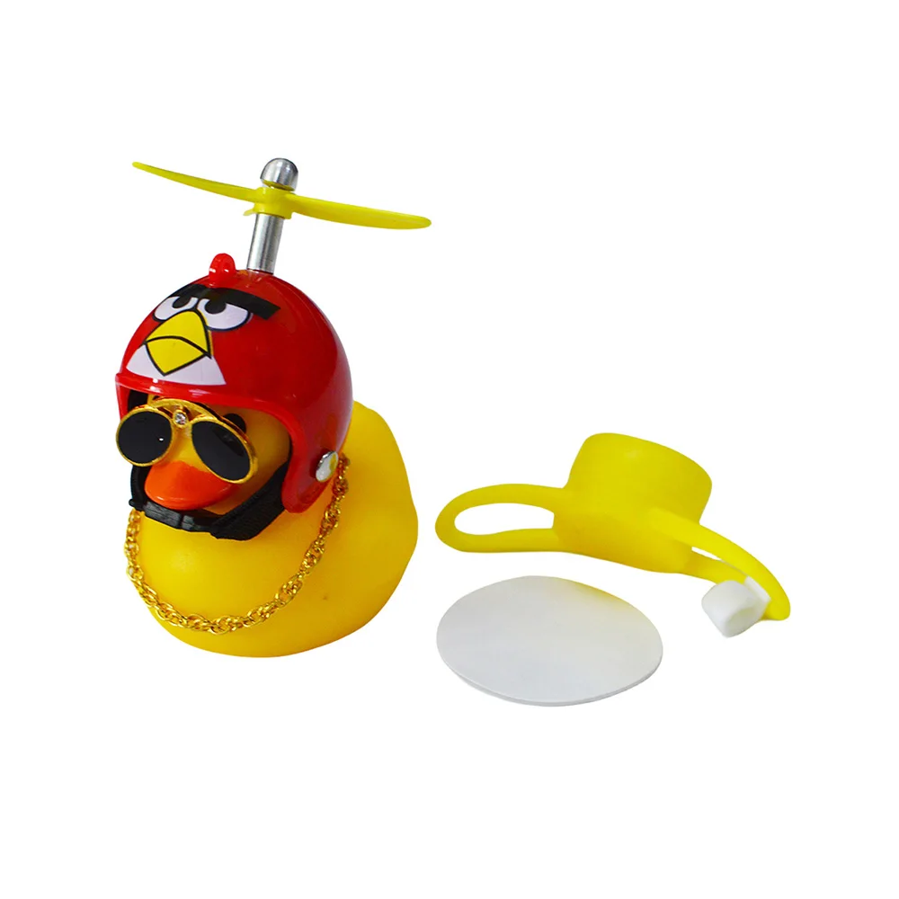 Rubber Small Yellow Duck with Helmet Car Interior Decoration Accessories Cycling Bell Kids Bike Horn Propeller Without Lights image 3