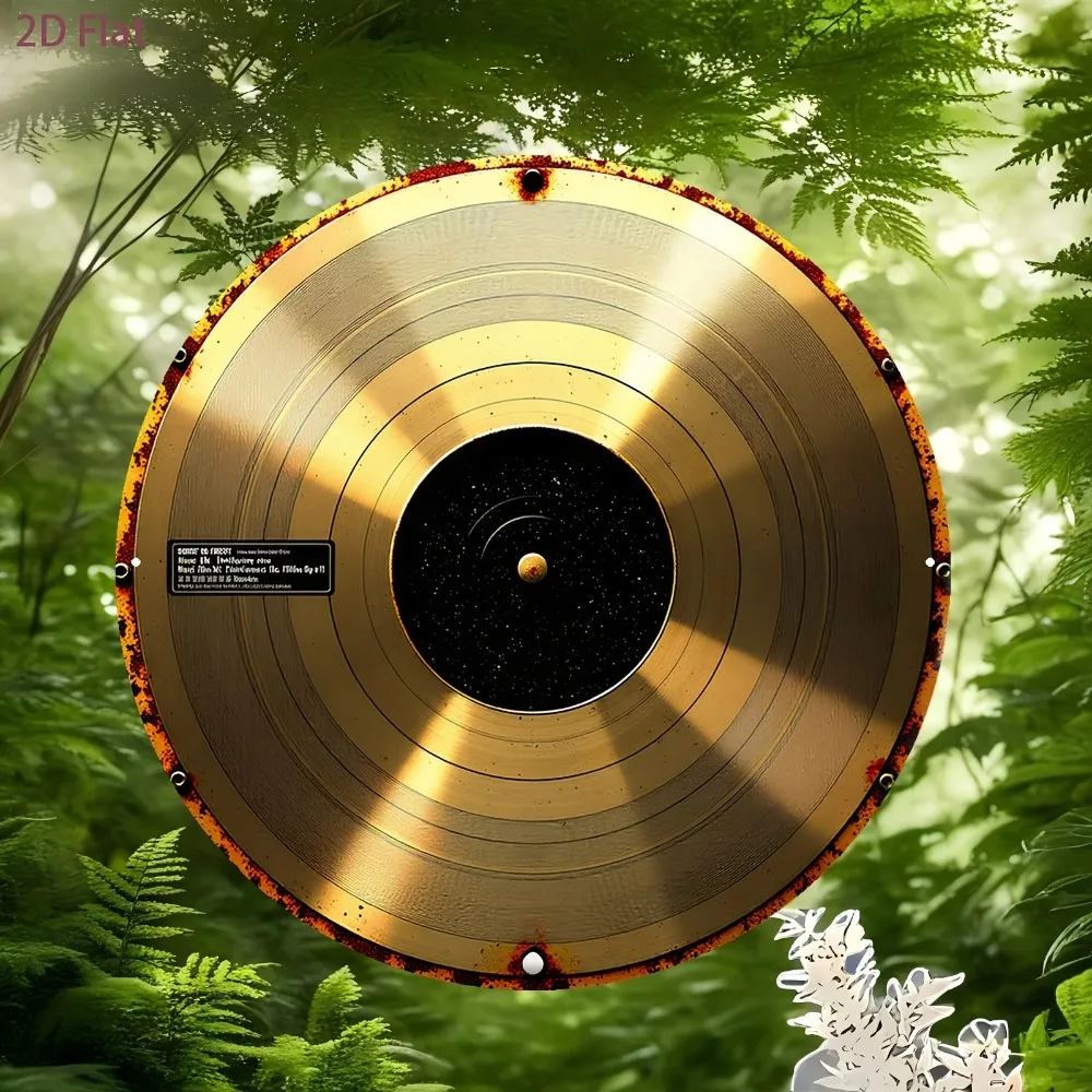 Vintage Gold Aluminum Record Wall Sign 8in Round Metal Plate for Home Decor Music Room Art