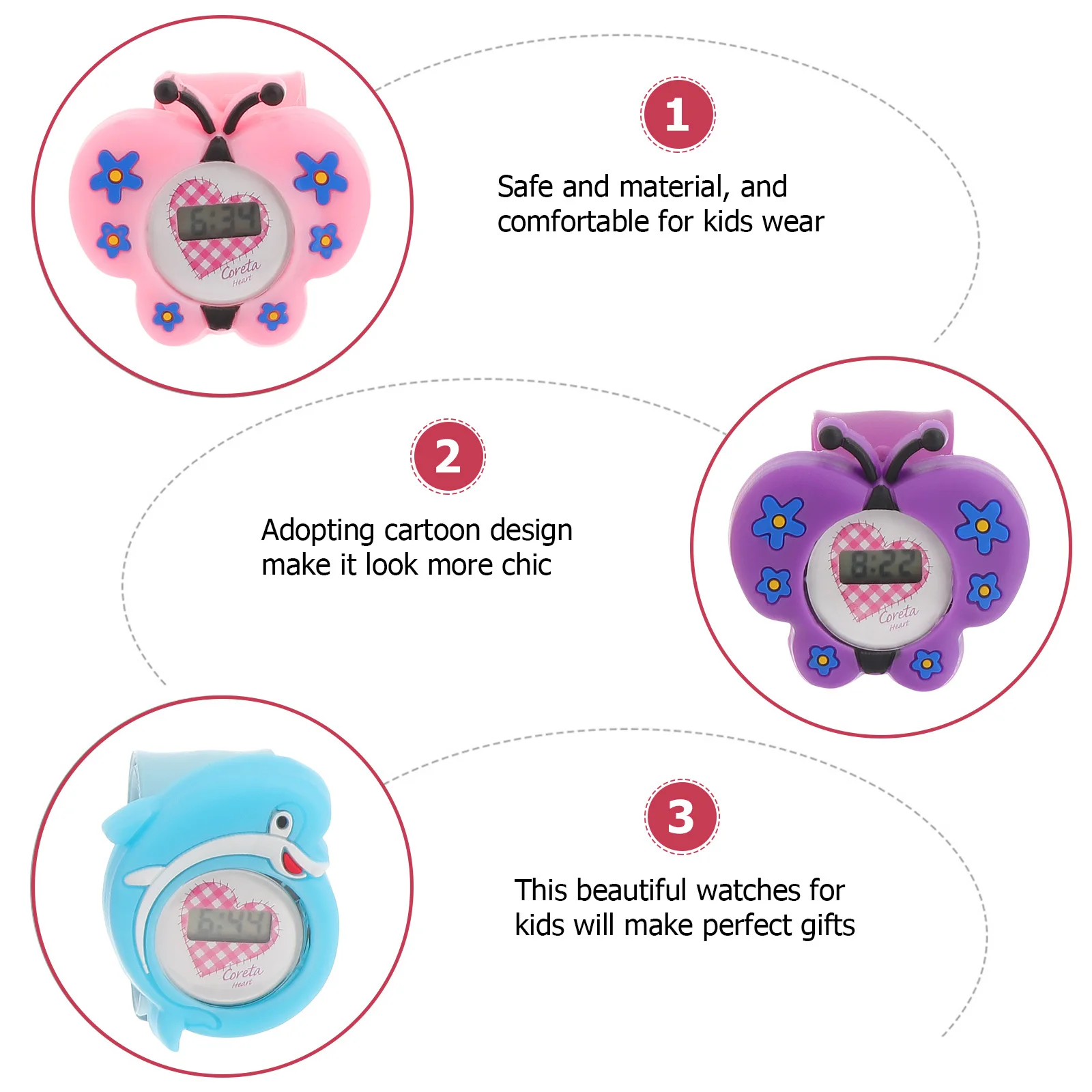 

3pcs Kids Silicone Watch Cartoon Design Children Wristwatch Clear Numbers For Time Learning Lovely Gift For Students Waterproof