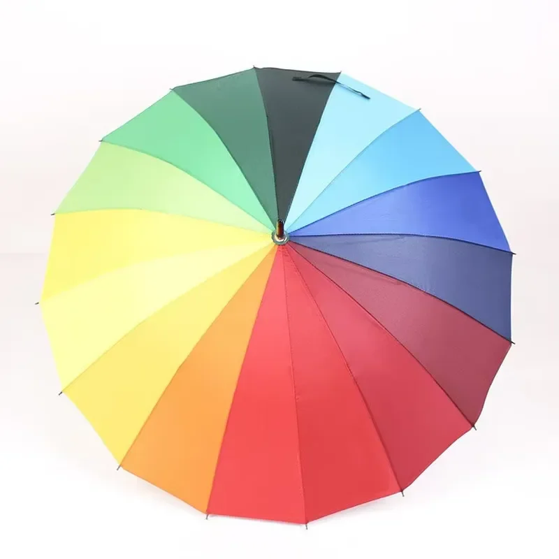 Custom Printed Rainbow Straight Umbrella Portable Long Handle Manual Control for Wedding Golf Rain Gear Promotional Items