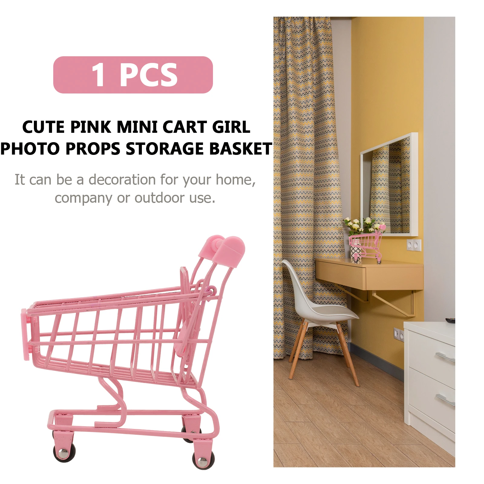 

Mini Shopping Cart Plastic Home Company Outdoor Use Storage Basket Trolly Ornaments Decorative Flower Ribbon Kids Handle