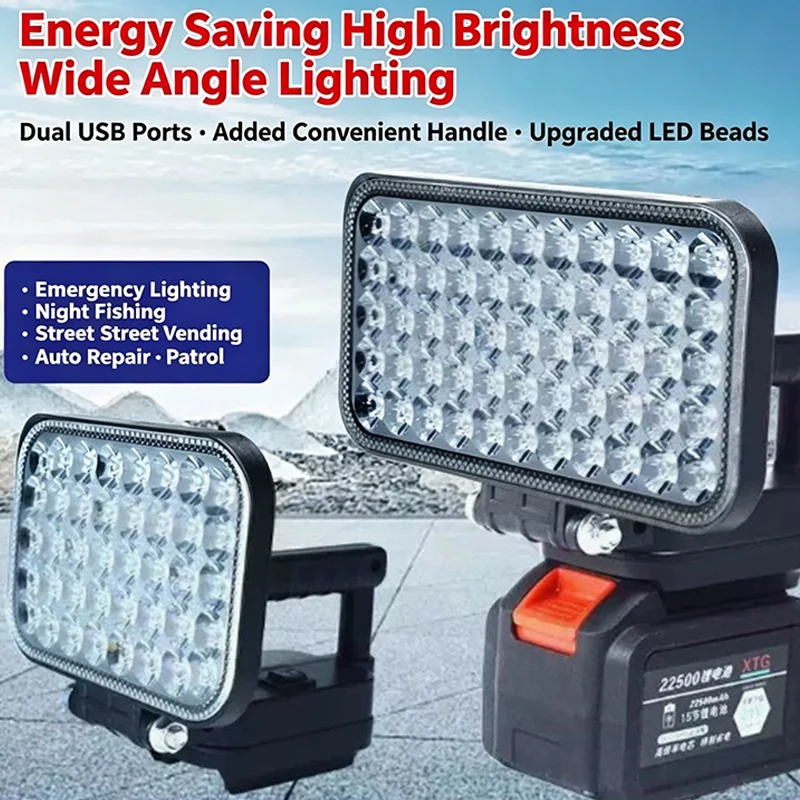 120W LED Flashlight 21V Li-Ion 2-Level Battery Powered Work Light Dual USB Portable Outdoor Camping Light