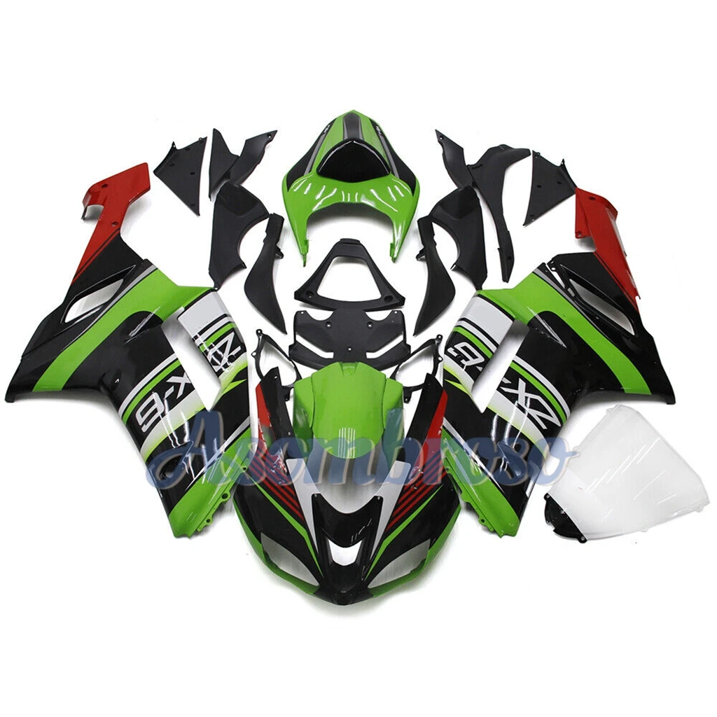 For  NINJA ZX-6R 2007 2008 ZX 6R ZX636 07 08 ZX 636 ZX6R Green-Black-White Hot Sales Motorcycle Fairing Kit ZXMT