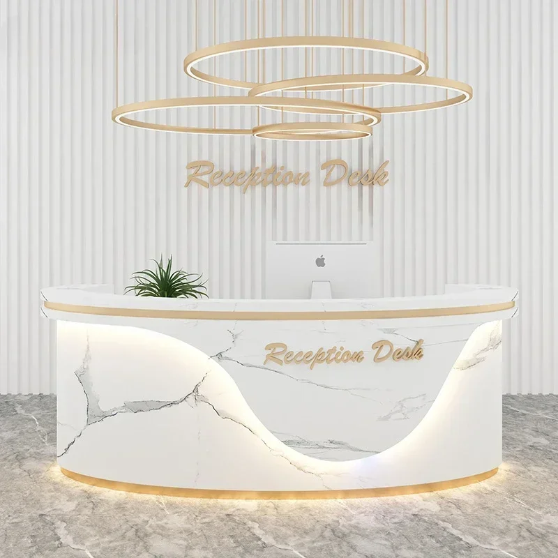 

New Hot Sale Commercial Marble Office Furniture Luxury White Counter Front Desk Reception Table For Beauty Salon