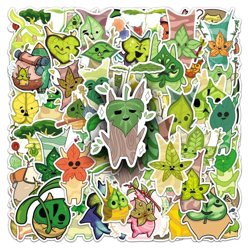 10/50Pcs Cute Cartoon Personality Green Leaves Stickers Cartoon Funny Expression DIY Phone Guitar Scrapbook Children Toys