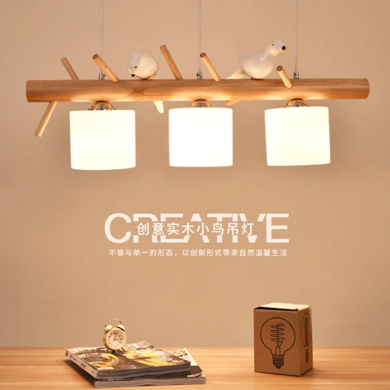 

Modern Simple Solid Wood Chandelier Nordic Led Bird Lustre Hanging Light Fixture Japanese for Living Room Suspension Luminaire