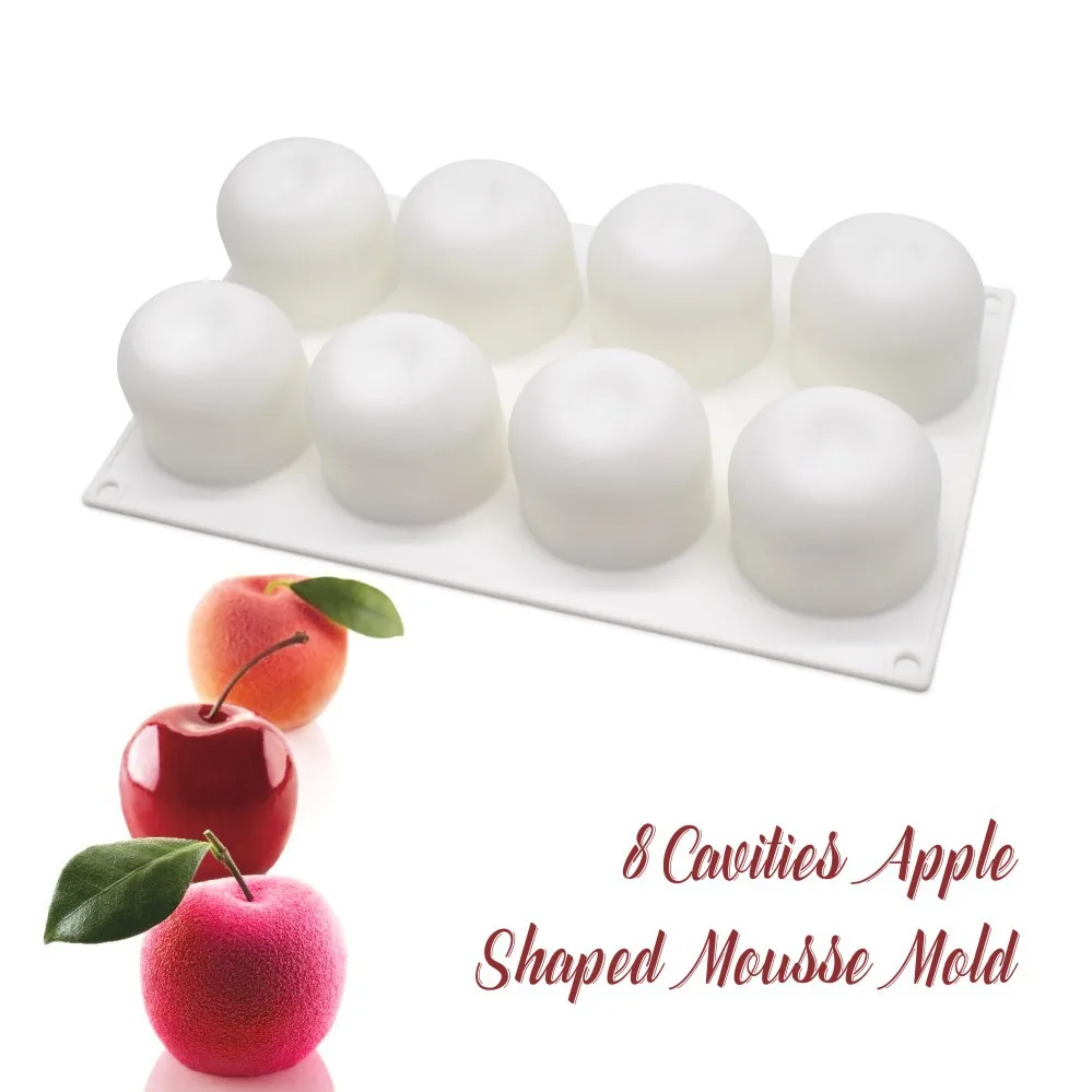 3D Apple Shape Silicone Mold 8 Cell DIY Cake Mousse for Ice Cream Chocolate Pastry Art Pan Dessert Bakeware Cake Decorating Tool