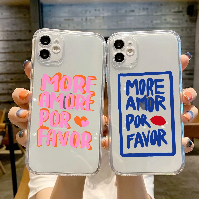 Colorful Maximalist More Amor Por Favor Phone Case for IPhone 11 12 13 Mini 14 15 Pro Max Eclectic Pink Love Quote Hard Cover