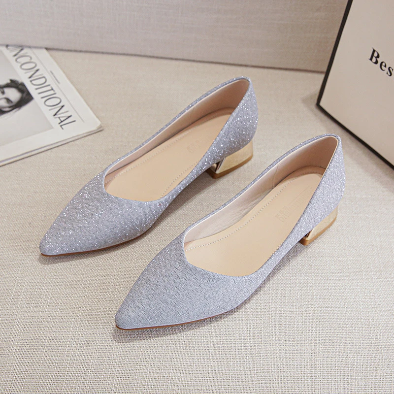 

3Cm Low Chunky Heel Pumps Solid Color Pointed Toe Slip On Shoes 2023 Spring Summer Elegant Comfortable All Match Daily Dress
