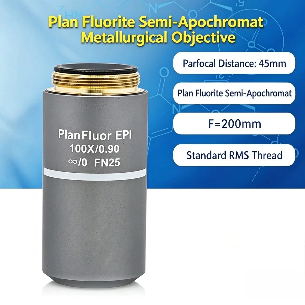 Metallurgical Plan Fluor Semi-Apochromat Infinity Large NA Long Working Distance 100X PlanFluor EPI Fluorescence Objective Lens