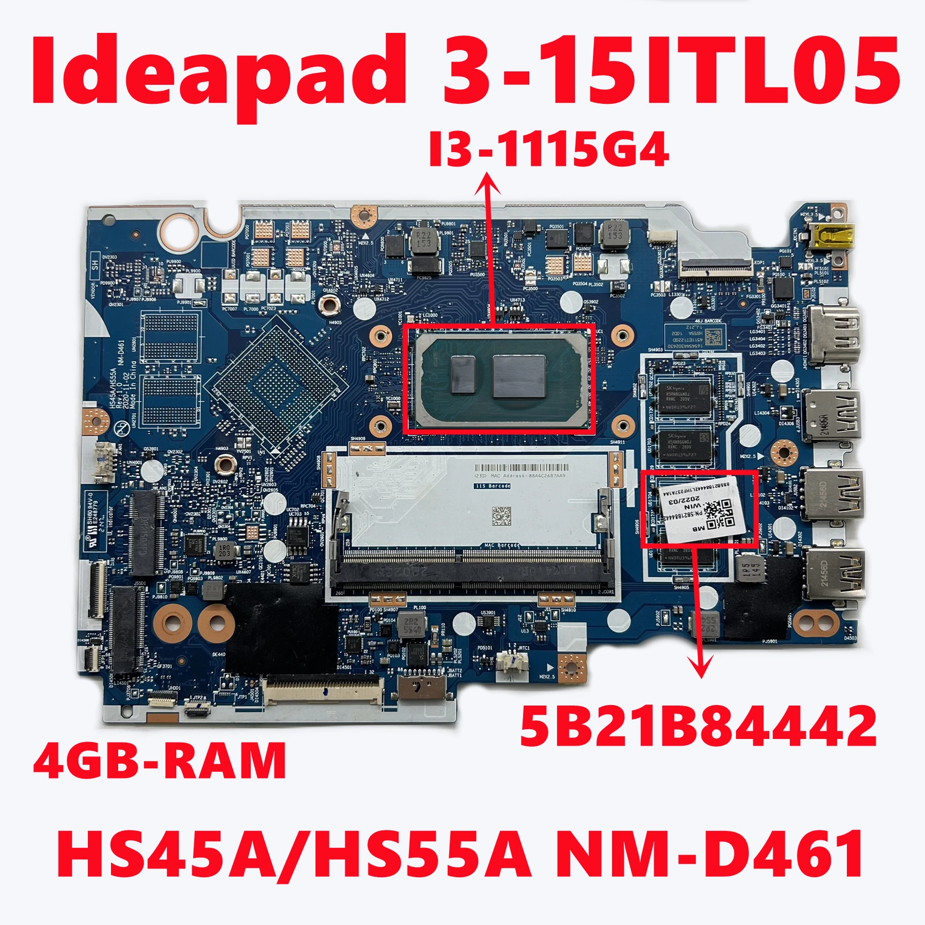 5B21B84442HS45AHS55ANM-D461ForLenovo3-15ITL053-14ITL05LaptopMotherboardWithI3-1115G4CPU4GB-RAMDDR4UMA100%Tested-AliExpress
