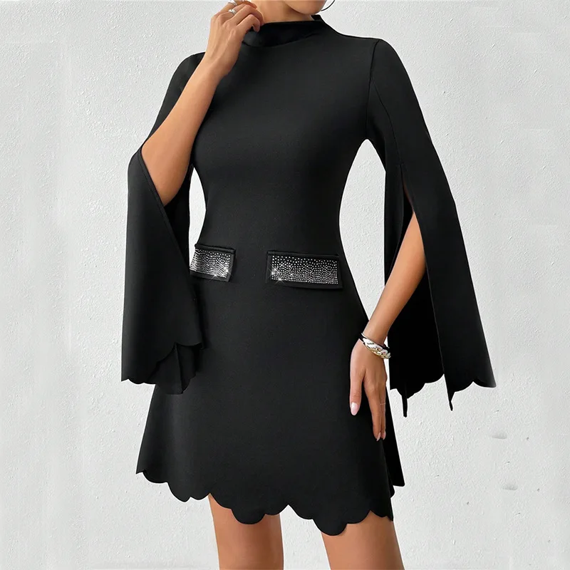 

2026New Elegant Black Bodycon Dress for WomenAMid-length Skirt