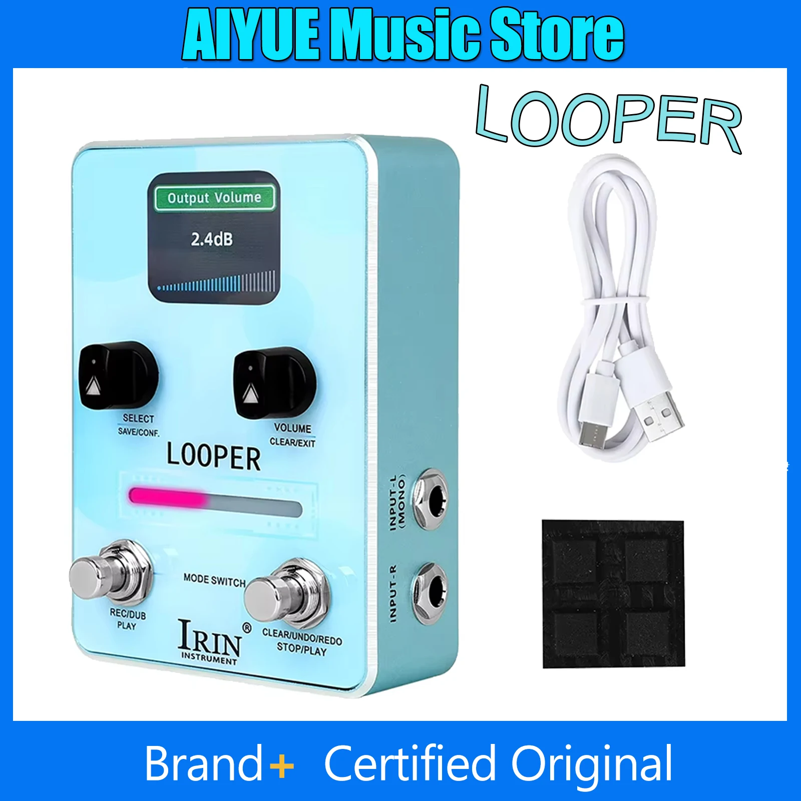 

IRIN Guitar Single Effect Pedal Phrase Loop 16 Bit 44.1kHz Loop Total Recording 160 Min 40 Loop Storage Locations High-quality