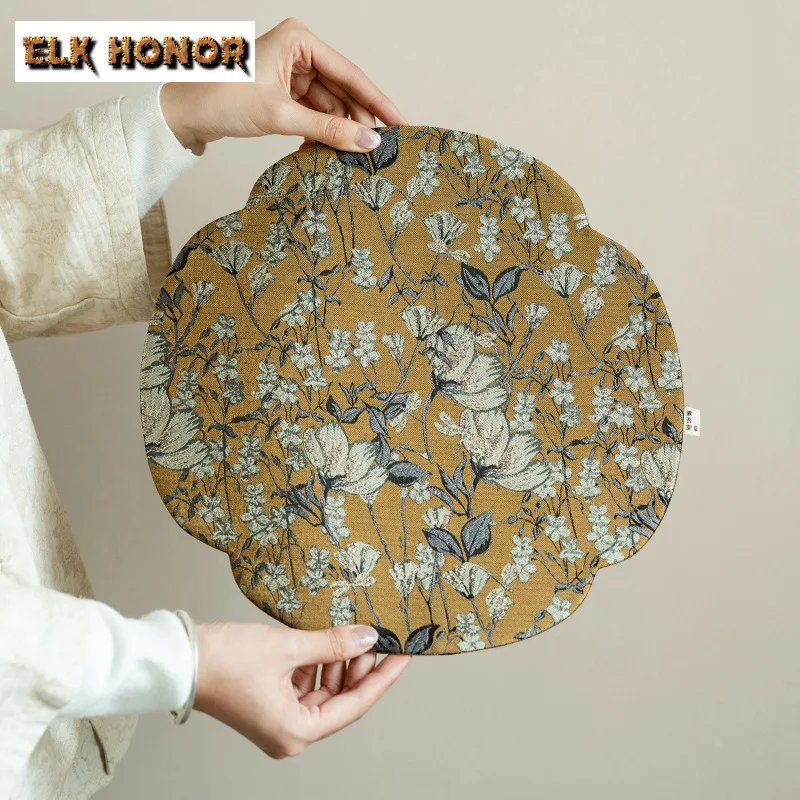 Weaving Brocade Crabapple Tea Table Mats Retro Tea Professional Rag Drink Coaster Household Dinner Table Cloth Mat for Tea Craft