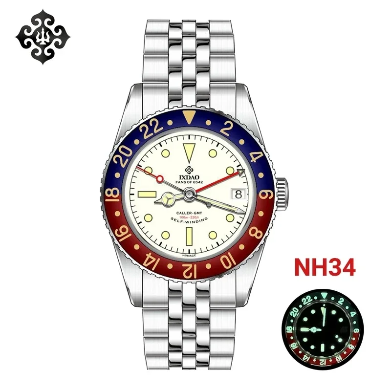 

Роскошные часы IPOSE IX и DAO GMT из нержавеющей стали 904L C3, супер светящиеся, 100 м, водонепроницаемые, деловые, NH34, механические наручные часы