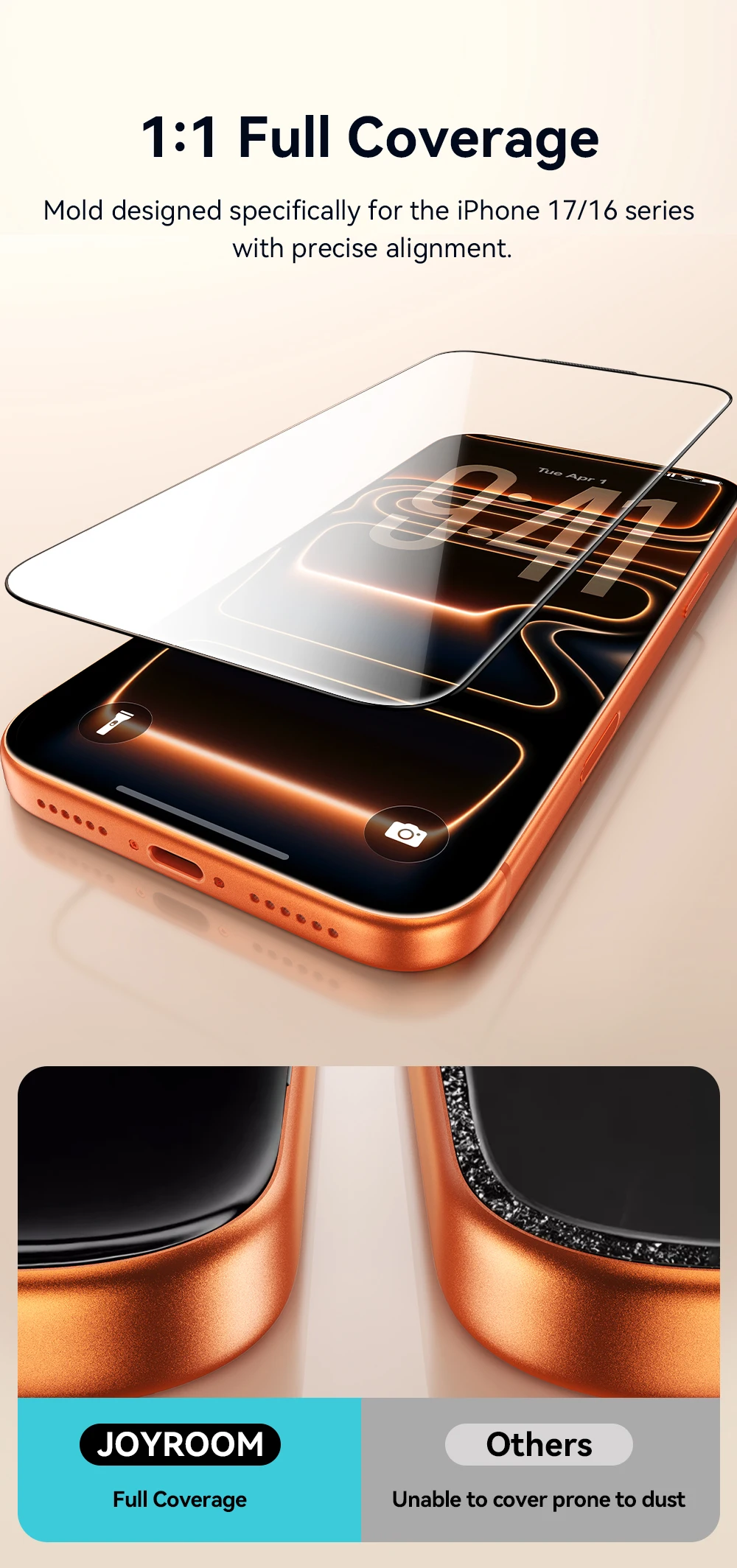 Joyroom 3/2/1 Stück Glas für iPhone 18 17 ProMax Displayschutzfolie Vollbild Staubfreies HD Panzerglas für iPhone 17 16 Pro Max – Detail 5