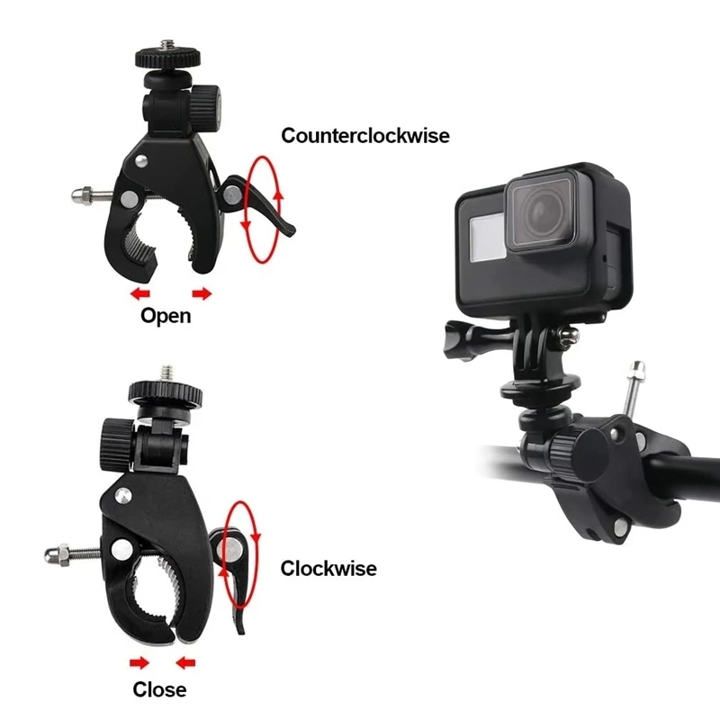 Motorcycle Handlebar Bicycle Mount Clip For Gopro Hero 12 11 10 9 8 7 6 5 4 Action Camera Bike 360 Degree Tripod Accessories