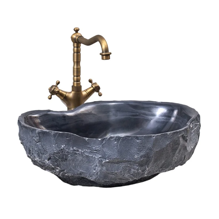 Art rough stone laundry basin, basin on stage, hand washing balcony, black marble basin.