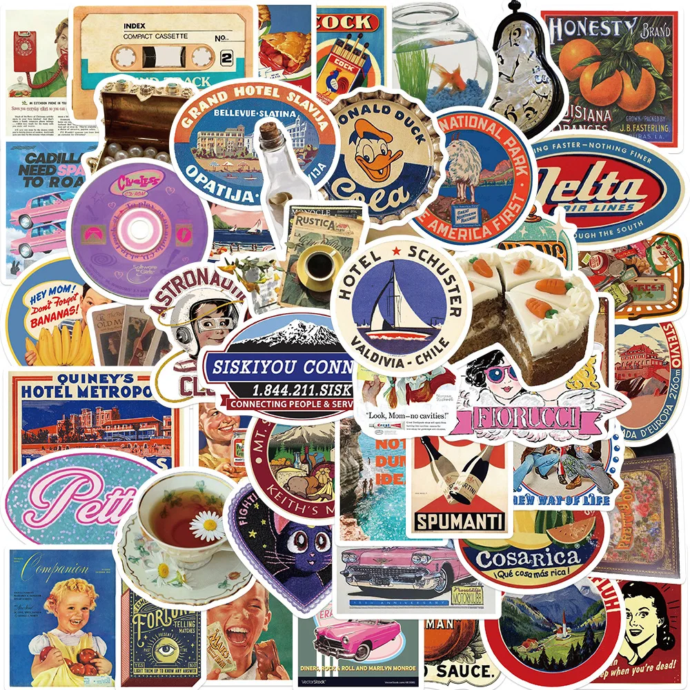 

10/30/50PCS Vintage American Posters Old Objects Stickers DIY Travel Luggage Guitar Fridge Laptop Graffiti Sticker Kids Decals