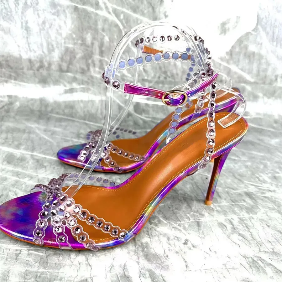 

Summer New Rhinestone Gemstone Stiletto Sandals for Women Fantasy Joker Heel Shoes High Heels Buckle Strap Dress Shoes