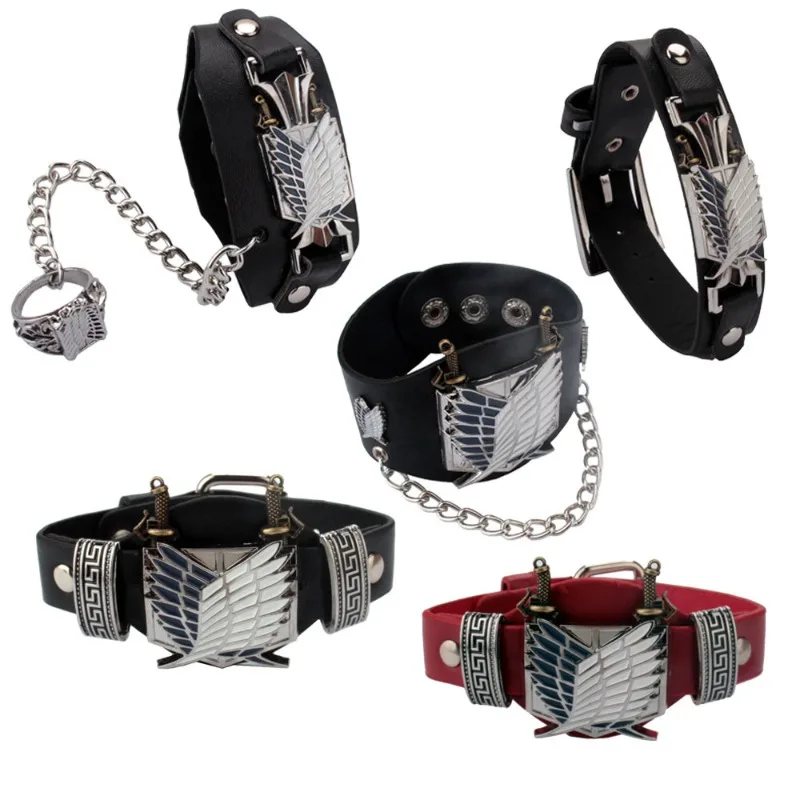 Eren Jaeger Mikasa Ackerman Armin Arlert Cool Leather Bracelet with The Same Style As Popular Anime 2D Peripheral Characters