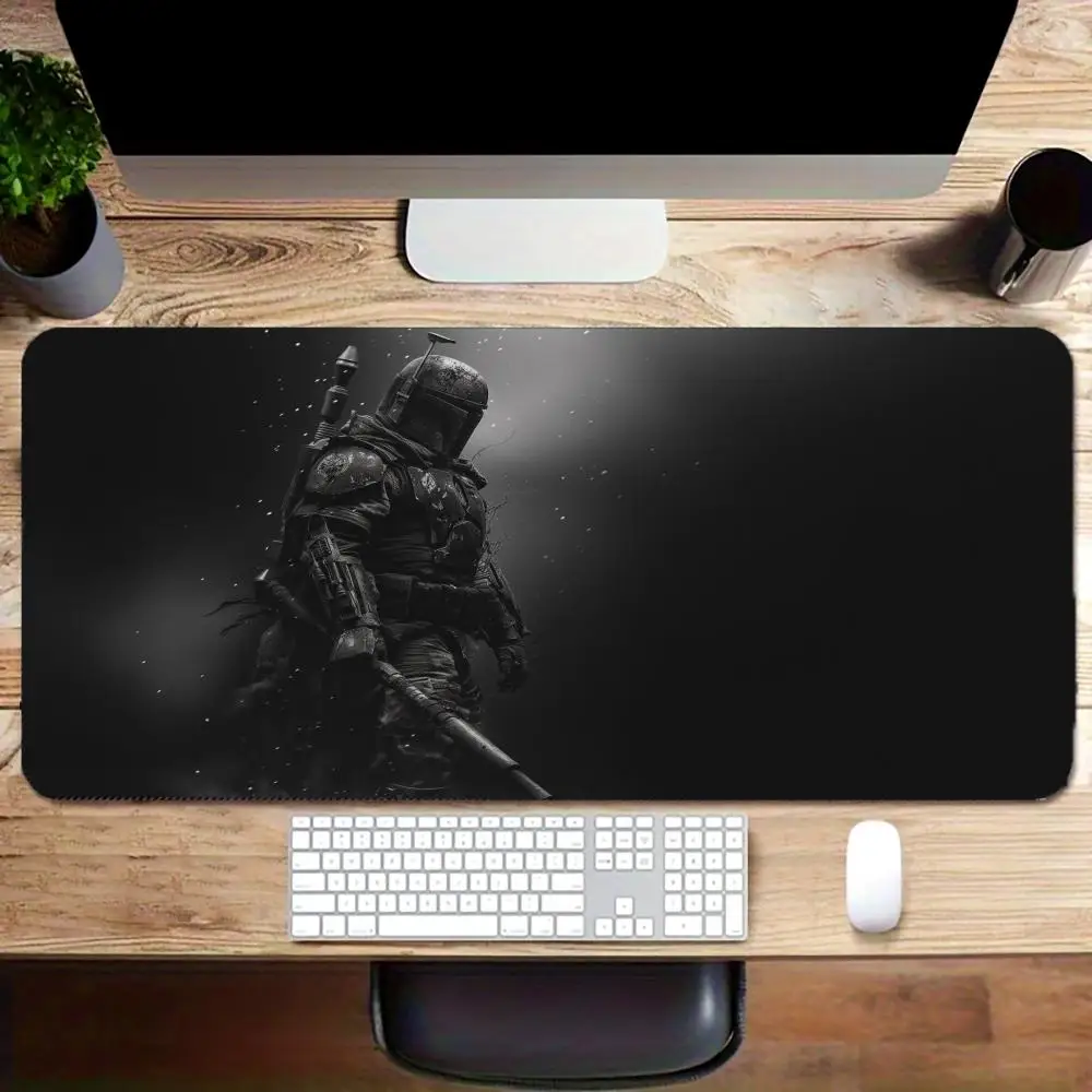 Grayscale Armored Warrior Dark Background Print Mouse Mat Non Slip Waterproof Large Gaming Pad Creative Gift for Fantasy Gamers