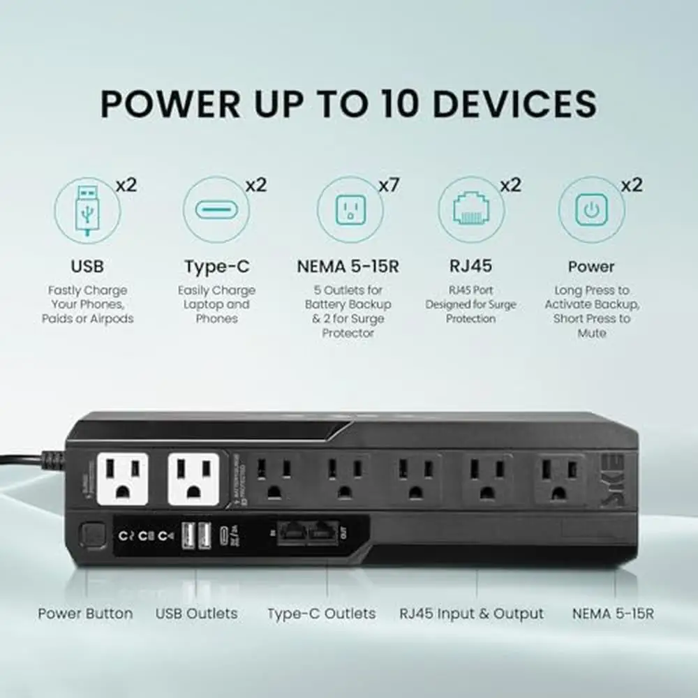 Compact Size UPS Battery Backup Surge Protector Computer Uninterruptible Power Supply Phoenix VL425 425VA/240W Standard Outlets