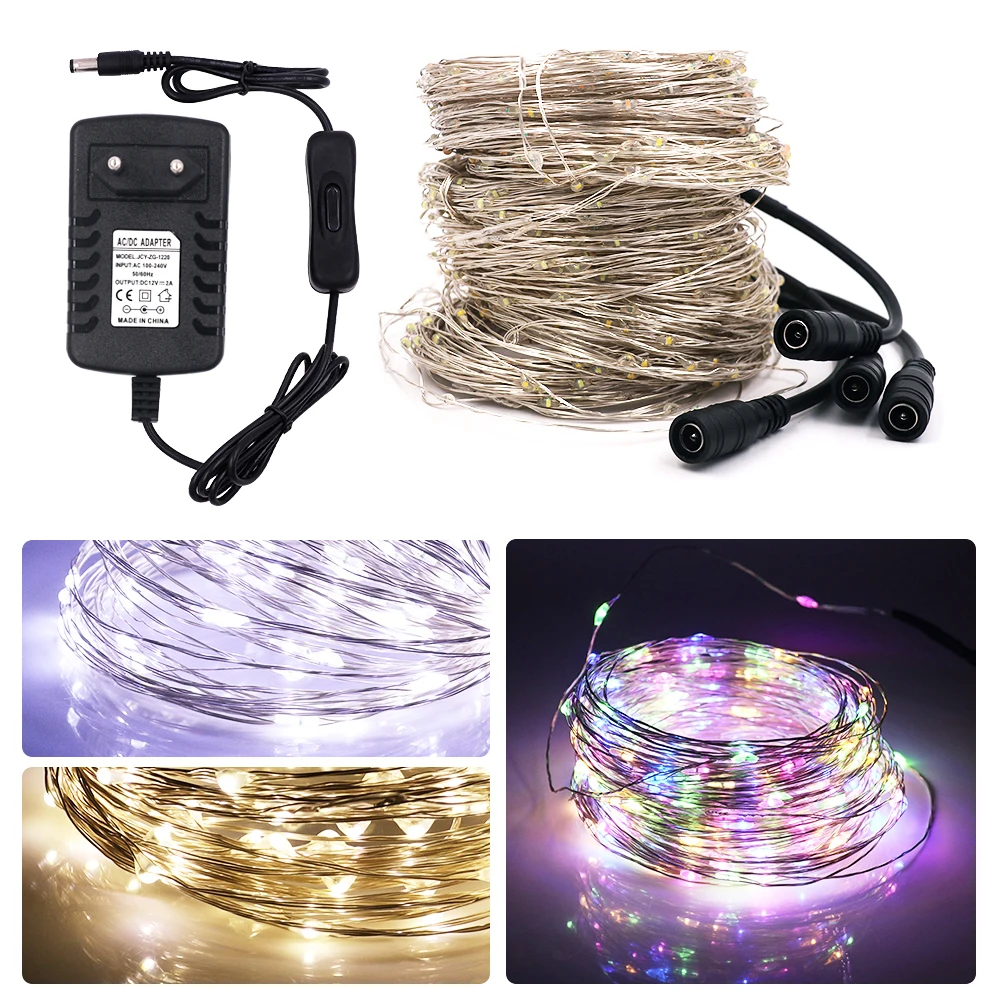 

12V 10m 20m 30m LED String Light Fairy Lights With Switch EU Power Plug Wedding Party Christmas Decoration Led Luces DC12V