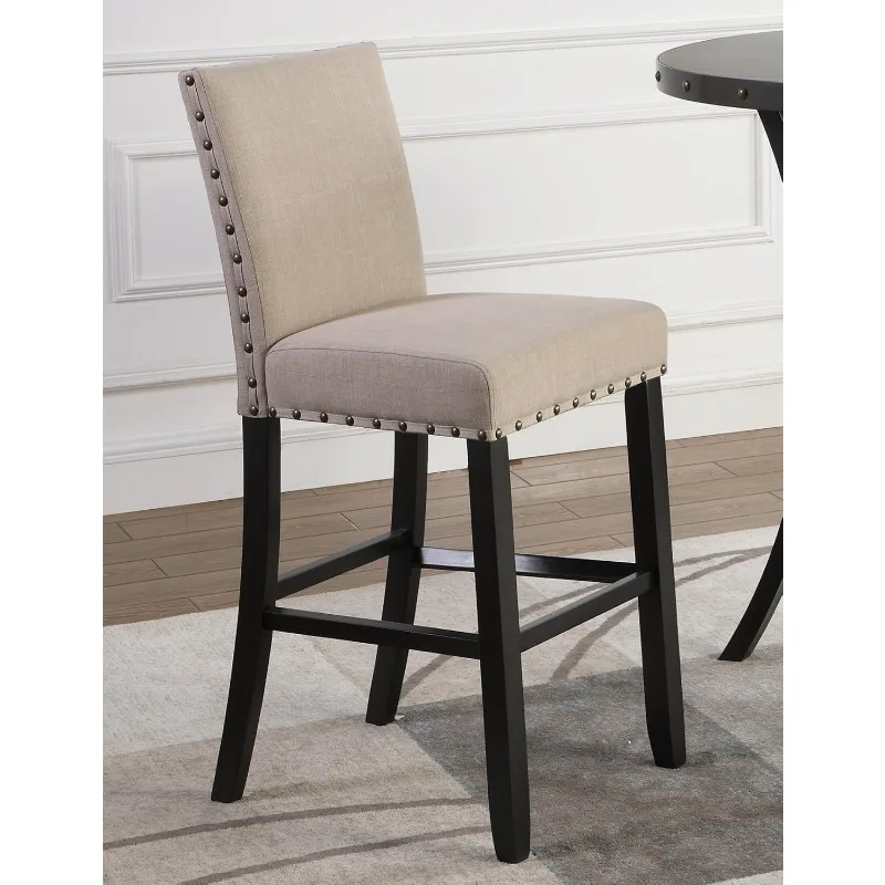 Round Espresso Bar Table with Nailhead Stools Table and Chairs Set