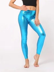 Bright leather nine-point pants high spring blue imitation leather fashion solid color leggings PU leather pants for women