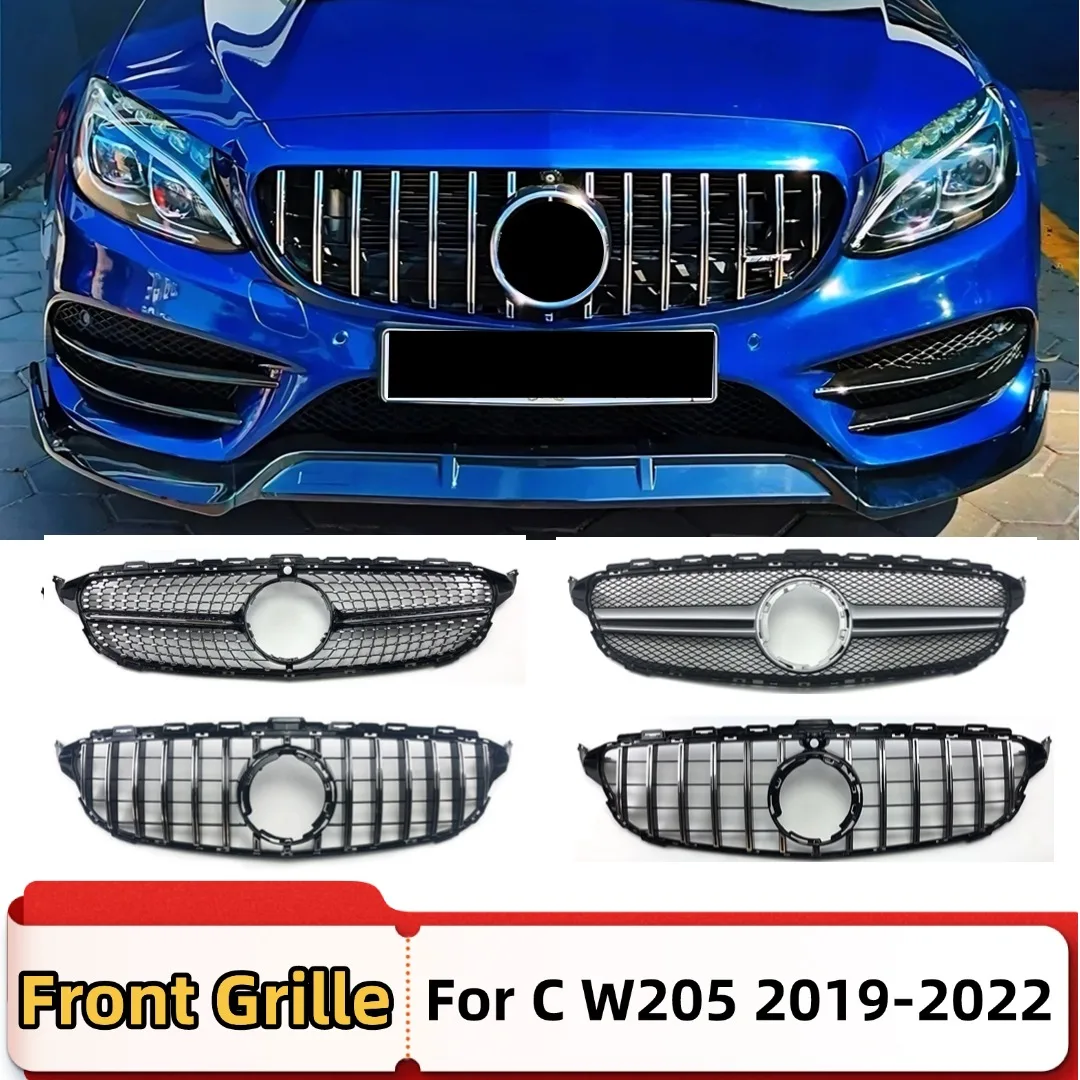 

For Mercedes Benz C class W205 C205 2019-22 C180 C200 C260 C250 C300 Front Grid Grille Bumper Grill Tuning Accessories Body Kit