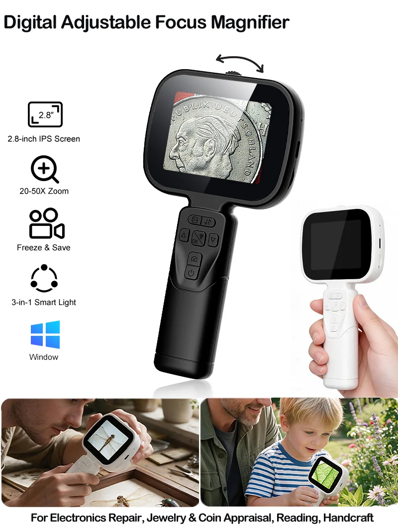 LED-HD-Kamera, digitales Mikroskop mit digital einstellbarem Fokus und 2,8-Zoll-IPS-Display, 100-fache Vergrößerung, geeignet für die Reparatur von Elektronikgeräten und Schmuck. – Detail 1