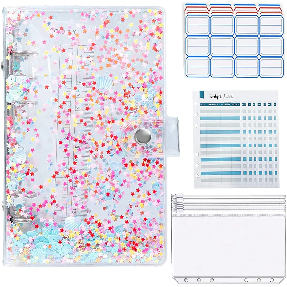 

Notebook Binder, with 12 Transparent Binder Zipper Pockets,Loose Leaf Pocket, 6-Ring Binder, Cash Budget Envelope Buckle