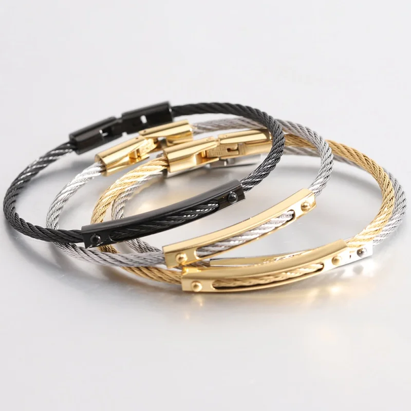 Trendy Design High Quality Steel Wire Bangles Full With Titanium Steel Cable, Fashion Men and Women Bracelet Gifts