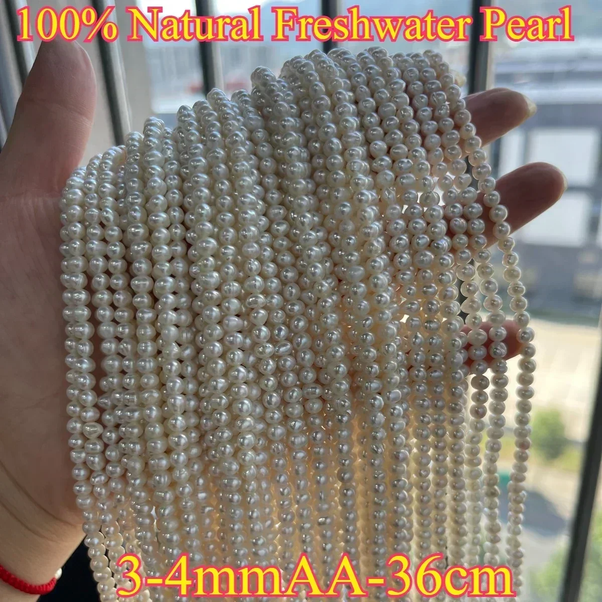 3-4mm AA Polished Natural Freshwater Small Near Round White Pearl Spacer Bead Jewelry Make DIY Necklace Bracelet Women Wedding
