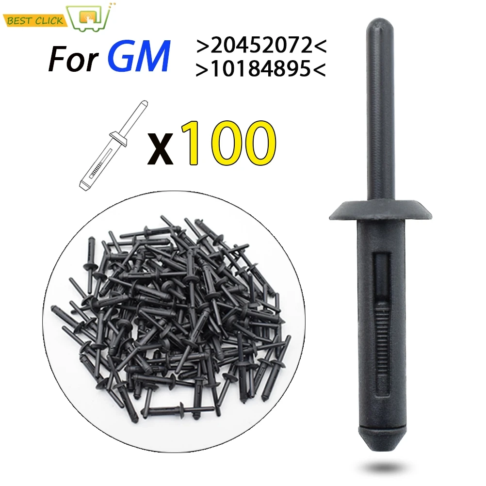 100X Car Plastic Bumper Fender Fastener Nylon Blind Rivet Trim Mounting Clip Retainer 1/4