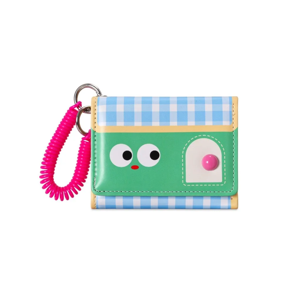 Fashion Cartoon Short Wallet Dopamine Color Spring Rope Card Holder Leather Ultra-thin Coin pocket Women