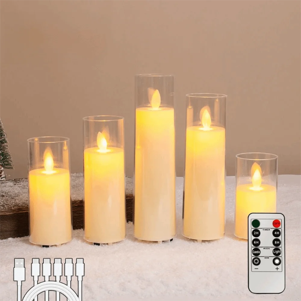 

Rechargeable LED Flameless Candles Realistic Flickering Timer Electronic Candles Clear Candle Shell Swinging Head