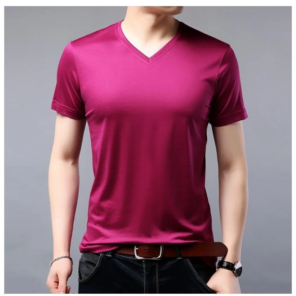 Summer Luxury Golf Wear Men V-Neck Design and Silk Blend Fabric Breathable Short Sleeves Normal Shirt Oversize T-Shirt