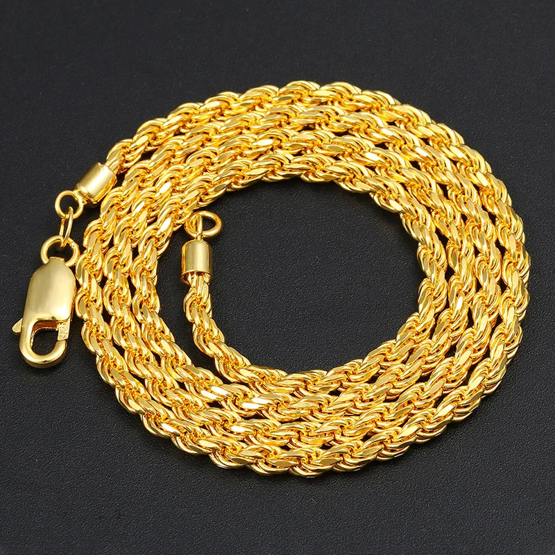 

Luxury 24K 9999 Pure Gold real gold Hip Hop Fashion Brand Twist Chain Men's Width 4mm Necklace Length 45cm 50cm 55cm 60cm