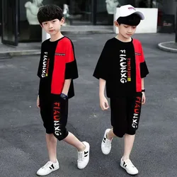 2026 summer Boys Clothes Children Set Tracksuits letters short t-shirt + Ankle-tied pants Kids Suit teens 5 7 9 10 11 12 13 Year