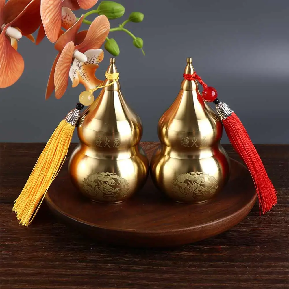 Feng Shui Handicraft Fire-avoiding Dragon Gourd Brass Top Open Cover Copper Gourd Ancient Craft Chinese Style Bookshelf