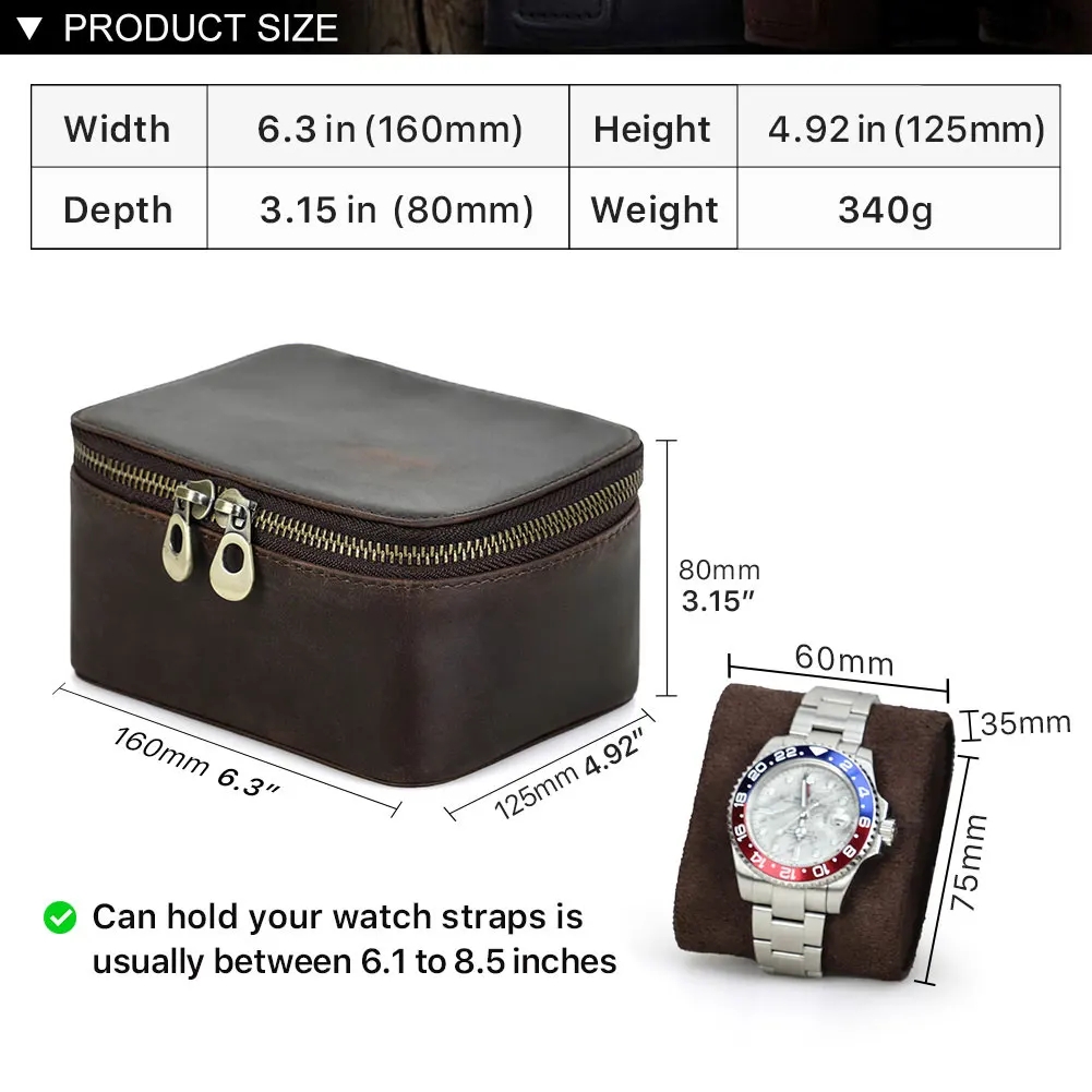 CONTACT\'S FAMILY Fashion Genuine Leather Travel Portable Watch Storage Box with Cufflinks or Jewellery Holder Display Organizer