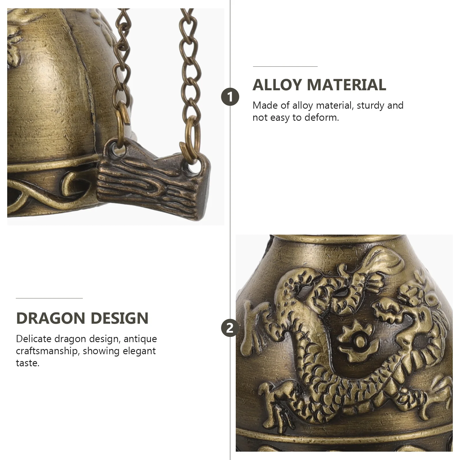 

Dragon Feng Shui Bell Decor Vintage Chinese Style Strike Chime Tabletop Ornament Home Decoration Craft Clock