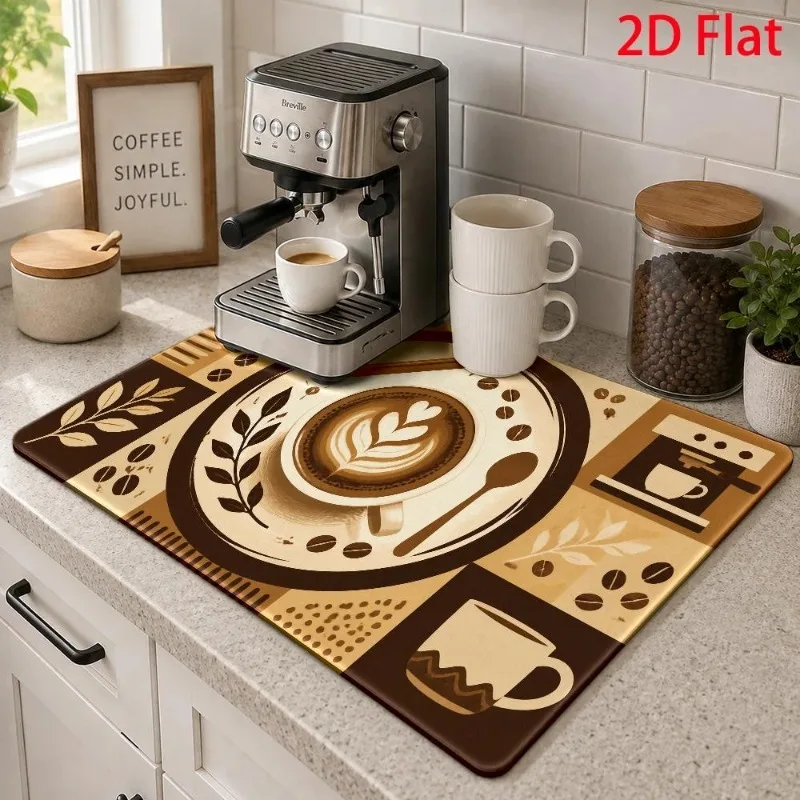 Coffee Bar Mat Water Absorbing Cute Smile Cup Espresso Machine Cushion Retro Blue Tea Coaster