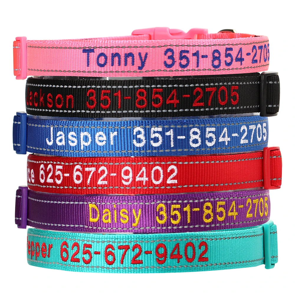 Custom Nylon Embroidered Dog Collar Personalized Pet ID Name Collars Refletive Necklace for Small Medium Large Dogs Accessories