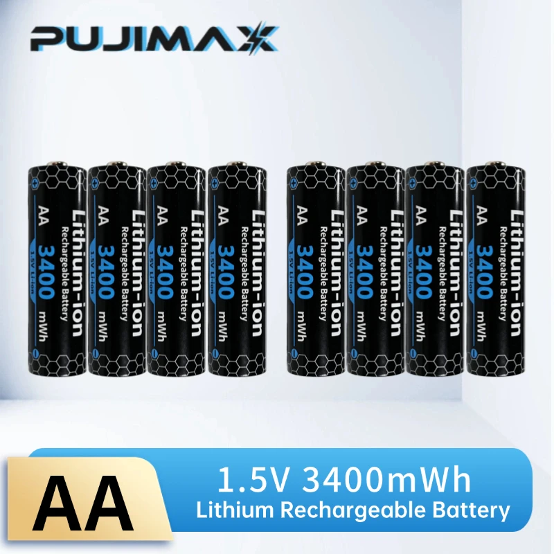 PUJIMAX Li-ion AA 3400mWh Rechargeable Batteries for Remote Control Electric Toys MP3 Player Mouse Solar Lights Watch