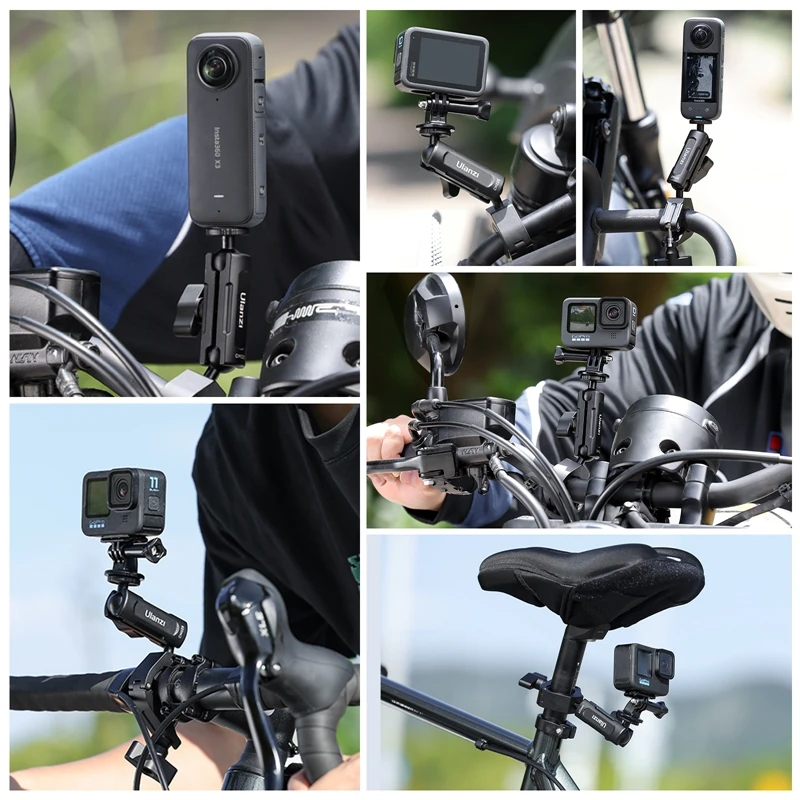 Ulanzi CM025 360° Rotating Action Camera Bike/Motorcycle Handlebar Mount with GoPro Adapter for GoPro Hero 12 11 10 9 8 Insta360