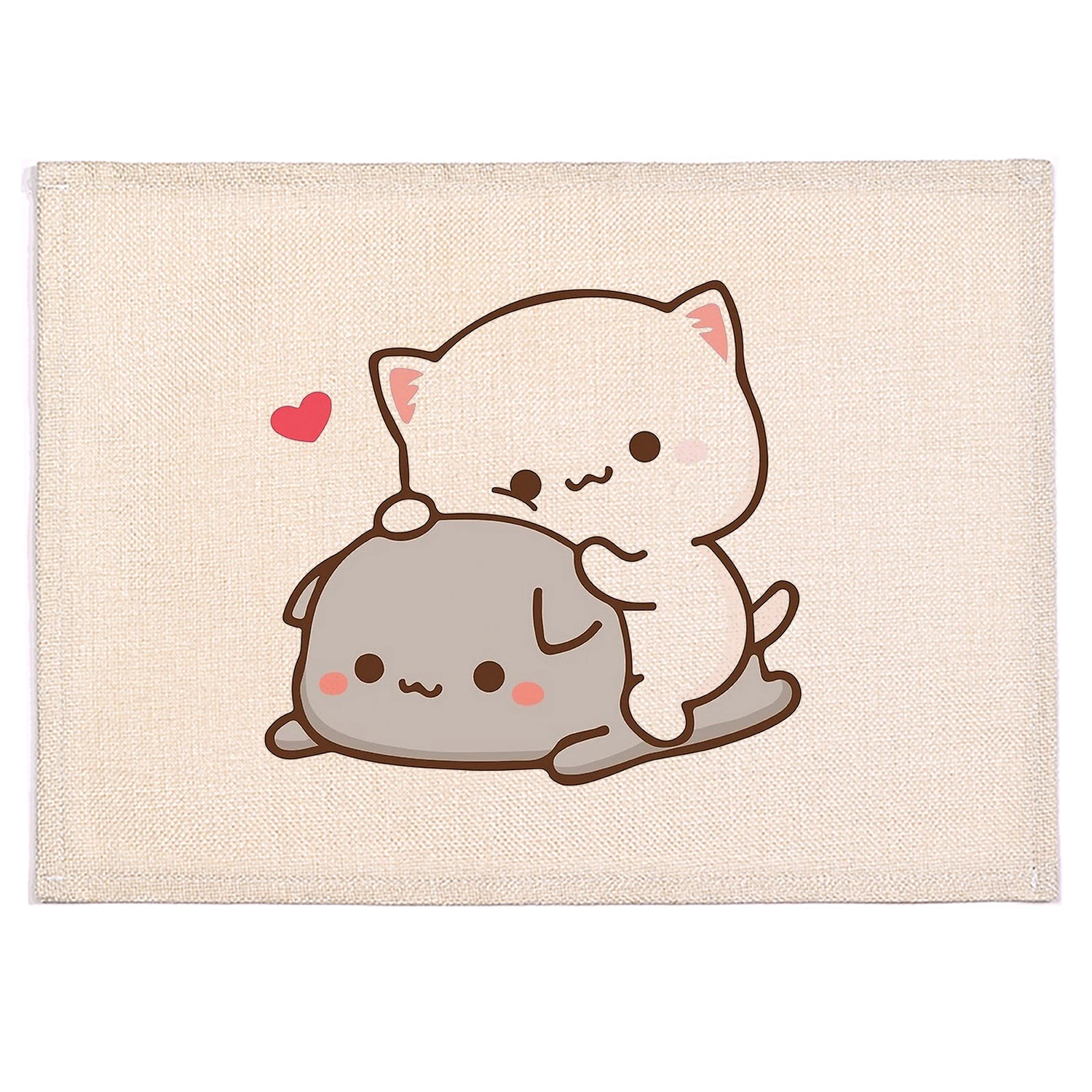 Peach and Goma Cartoon Funny Cute Placemats Kitchen Placemats Mocha Mochi Peach Cat Coasters Linen Mats Coffee Cups Table Mats